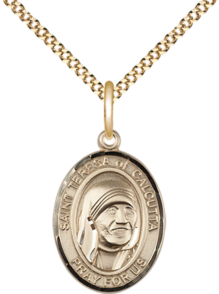 14kt Gold Filled Saint Teresa of Calcutta Pendant on a 18 inch Gold Plate Light Curb chain