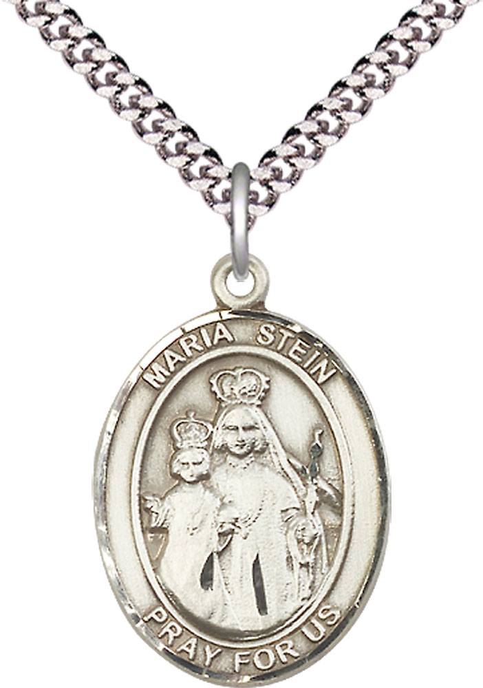 Sterling Silver Maria Stein Pendant on a 24 inch Light Rhodium Heavy Curb chain