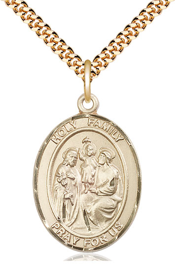 14kt Gold Filled Holy Family Pendant on a 24 inch Gold Plate Heavy Curb chain