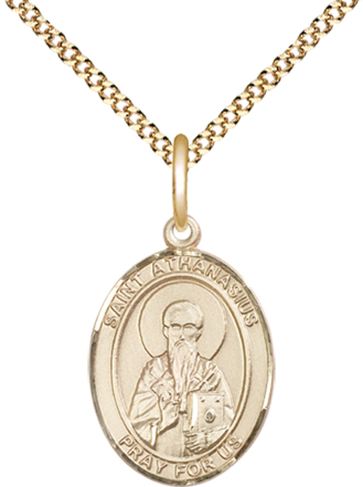 14kt Gold Filled Saint Athanasius Pendant on a 18 inch Gold Plate Light Curb chain