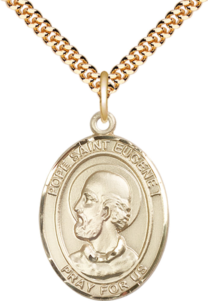 14kt Gold Filled Pope St Eugene I Pendant on a 24 inch Gold Plate Heavy Curb chain