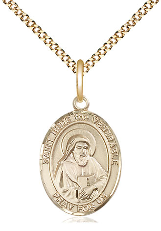 14kt Gold Filled Saint Bede the Venerable Pendant on a 18 inch Gold Plate Light Curb chain