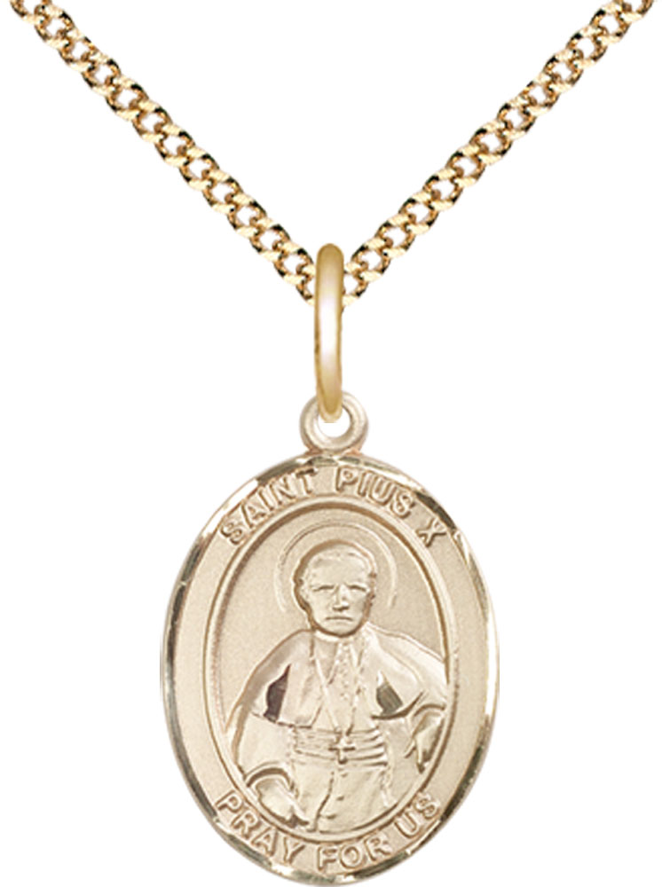 14kt Gold Filled Saint Pius X Pendant on a 18 inch Gold Plate Light Curb chain