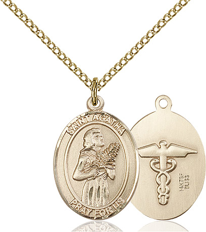 14kt Gold Filled Saint Agatha Nurse Pendant on a 18 inch Gold Filled Light Curb chain