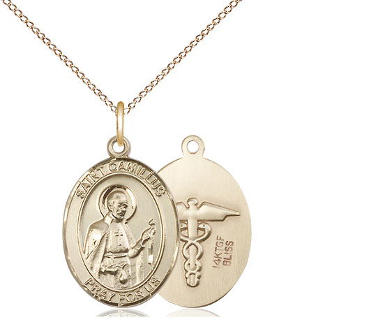 14kt Gold Filled Saint Camillus of Lellis Nurse Pendant on a 18 inch Gold Filled Light Curb chain