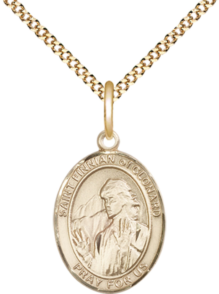 14kt Gold Filled Saint Finnian of Clonard Pendant on a 18 inch Gold Plate Light Curb chain