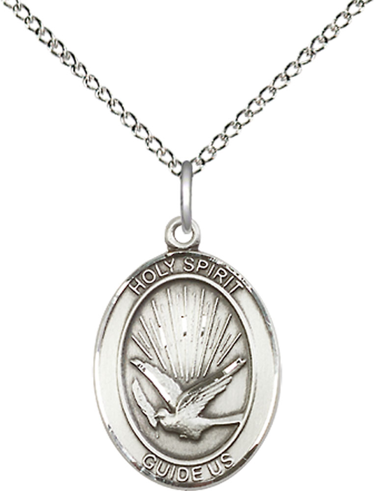 Sterling Silver Holy Spirit Pendant on a 18 inch Sterling Silver Light Curb chain