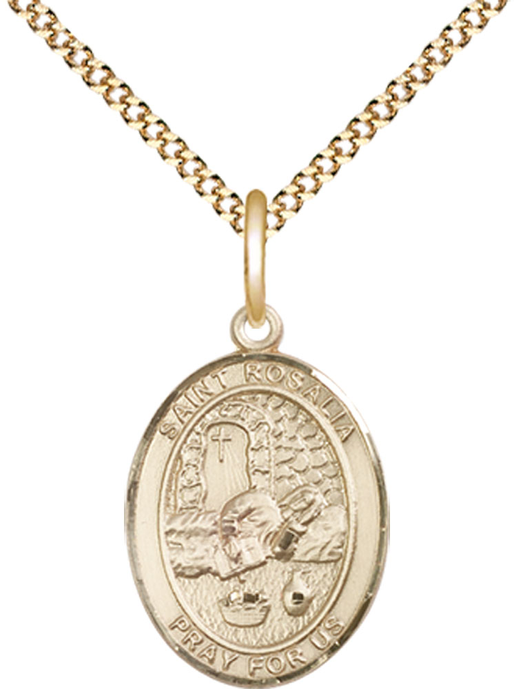 14kt Gold Filled Saint Rosalia Pendant on a 18 inch Gold Plate Light Curb chain