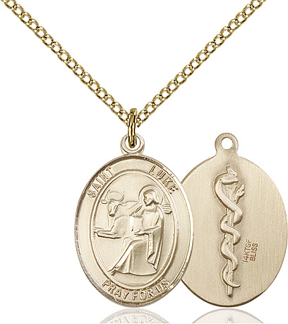 14kt Gold Filled Saint Luke the Apostle Doctor Pendant on a 18 inch Gold Filled Light Curb chain