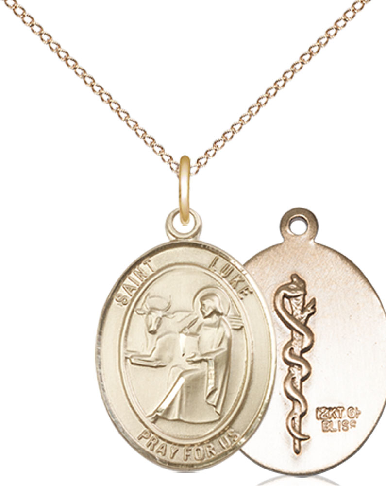 14kt Gold Filled Saint Luke the Apostle Doctor Pendant on a 18 inch Gold Filled Light Curb chain