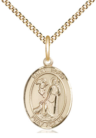 14kt Gold Filled Saint Roch Pendant on a 18 inch Gold Plate Light Curb chain