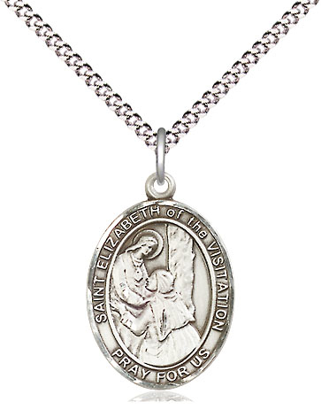 Sterling Silver Saint Elizabeth of the Visitation Pendant on a 18 inch Light Rhodium Light Curb chain