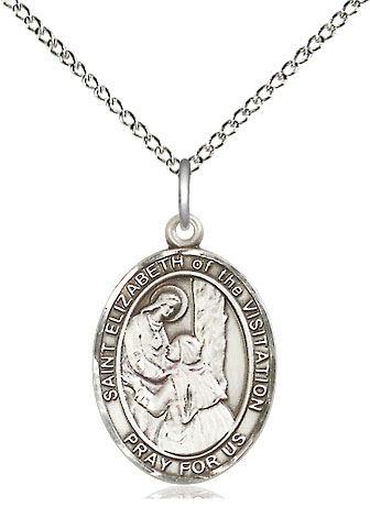 Sterling Silver Saint Elizabeth of the Visitation Pendant on a 18 inch Sterling Silver Light Curb chain