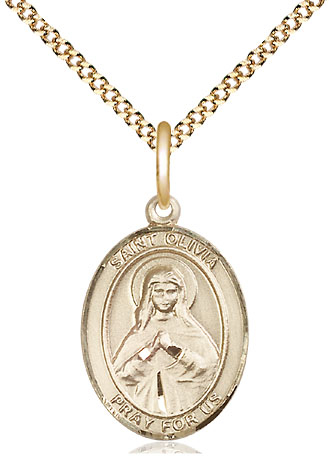 14kt Gold Filled Saint Olivia Pendant on a 18 inch Gold Plate Light Curb chain
