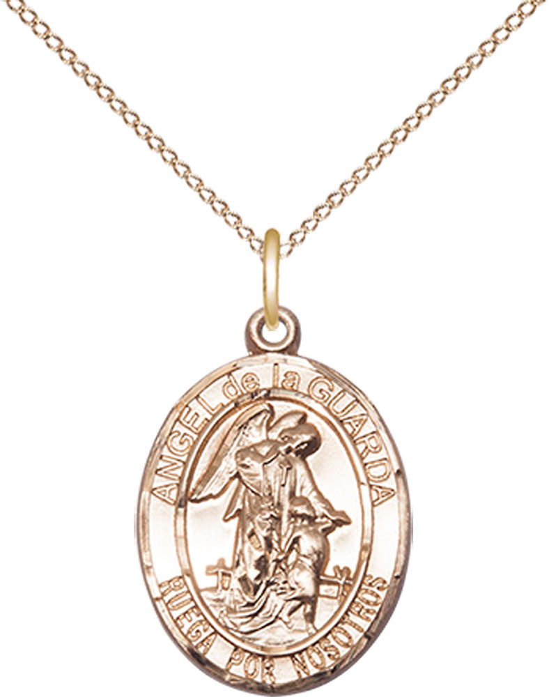 14kt Gold Filled Angel de la Guarda Pendant on a 18 inch Gold Filled Light Curb chain