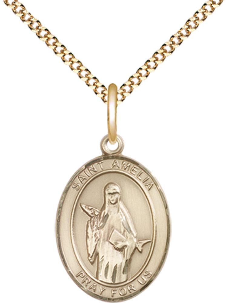 14kt Gold Filled Saint Amelia Pendant on a 18 inch Gold Plate Light Curb chain