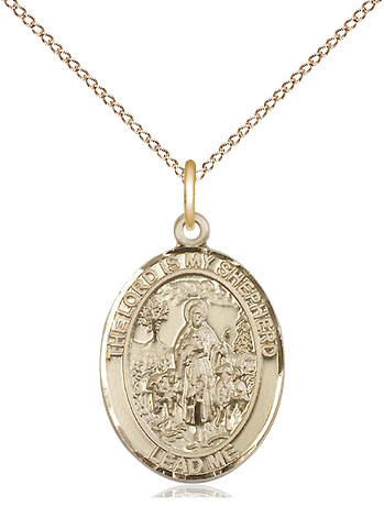 14kt Gold Filled Lord Is My Shepherd Pendant on a 18 inch Gold Filled Light Curb chain