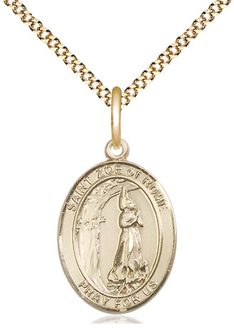 14kt Gold Filled Saint Zoe of Rome Pendant on a 18 inch Gold Plate Light Curb chain
