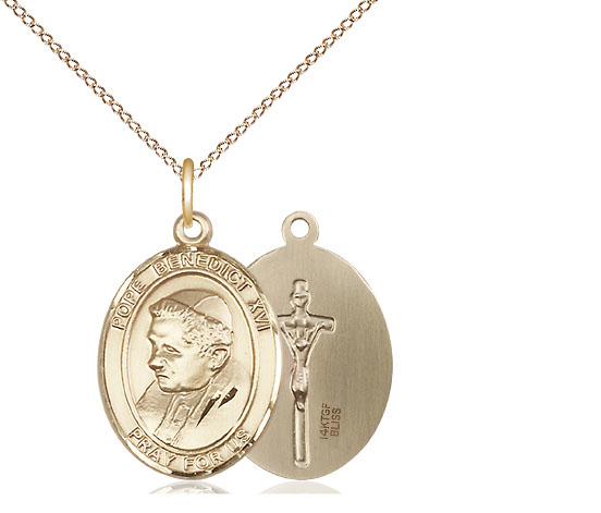 14kt Gold Filled Pope Benedict XVI Pendant on a 18 inch Gold Filled Light Curb chain