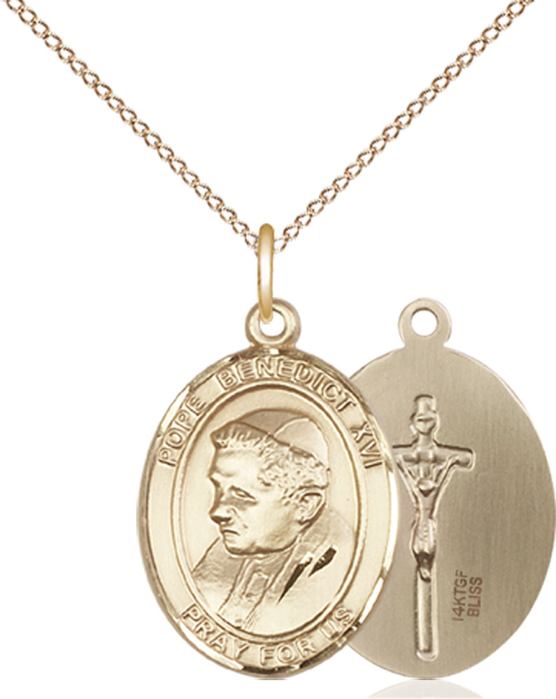 14kt Gold Filled Pope Benedict XVI Pendant on a 18 inch Gold Filled Light Curb chain