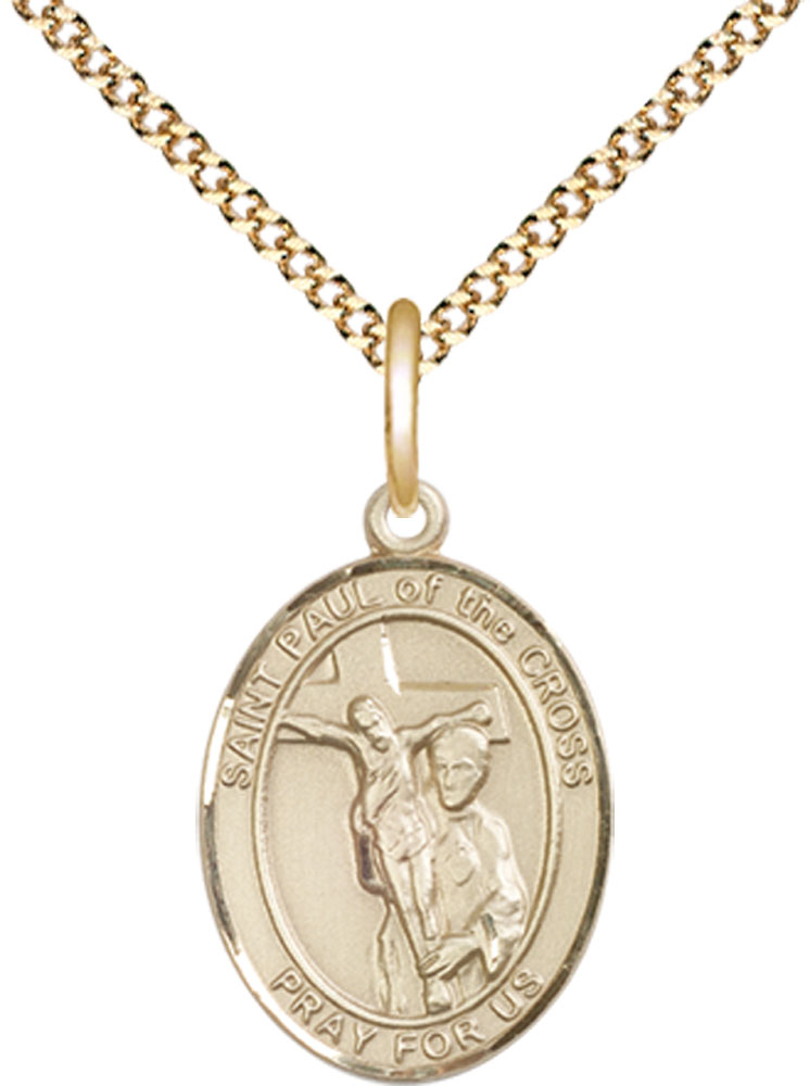 14kt Gold Filled Saint Paul of the Cross Pendant on a 18 inch Gold Plate Light Curb chain