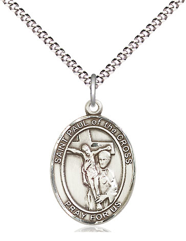Sterling Silver Saint Paul of the Cross Pendant on a 18 inch Light Rhodium Light Curb chain
