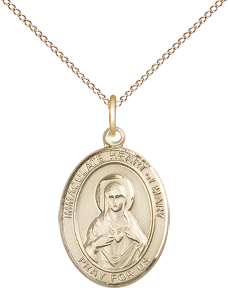14kt Gold Filled Immaculate Heart of Mary Pendant on a 18 inch Gold Filled Light Curb chain