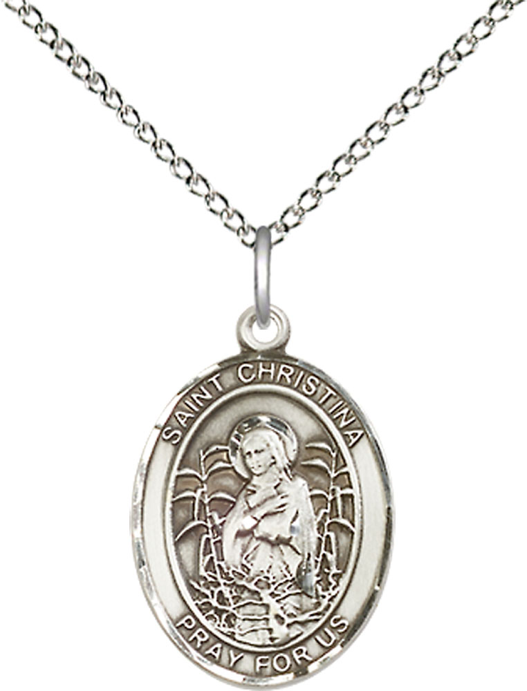 Sterling Silver Saint Christina the Astonishing Pendant on a 18 inch Sterling Silver Light Curb chain
