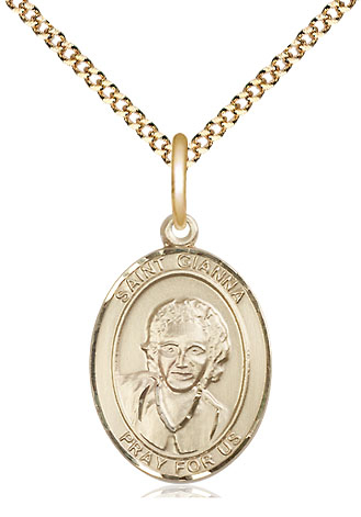14kt Gold Filled Saint Gianna Pendant on a 18 inch Gold Plate Light Curb chain
