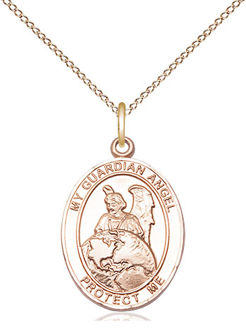 14kt Gold Filled Guardian Angel Protector Pendant on a 18 inch Gold Filled Light Curb chain