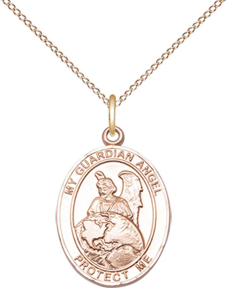 14kt Gold Filled Guardian Angel Protector Pendant on a 18 inch Gold Filled Light Curb chain