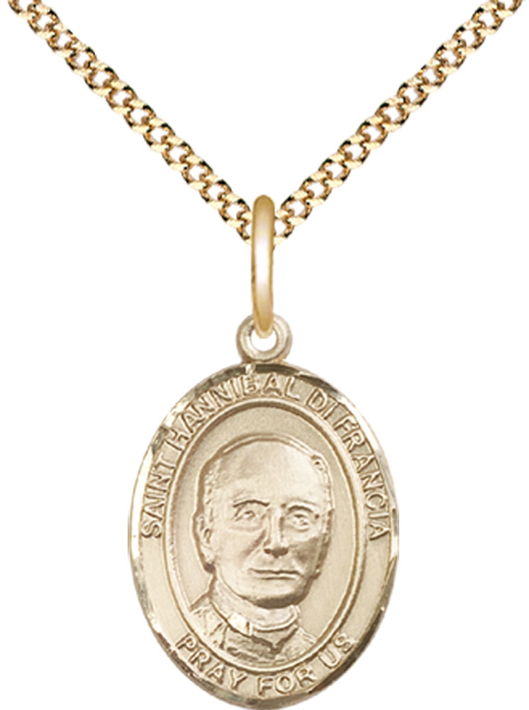 14kt Gold Filled Saint Hannibal Pendant on a 18 inch Gold Plate Light Curb chain