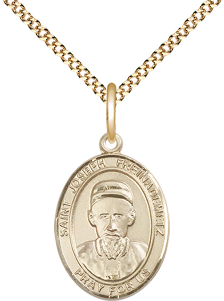 14kt Gold Filled Saint Joseph Freinademetz Pendant on a 18 inch Gold Plate Light Curb chain