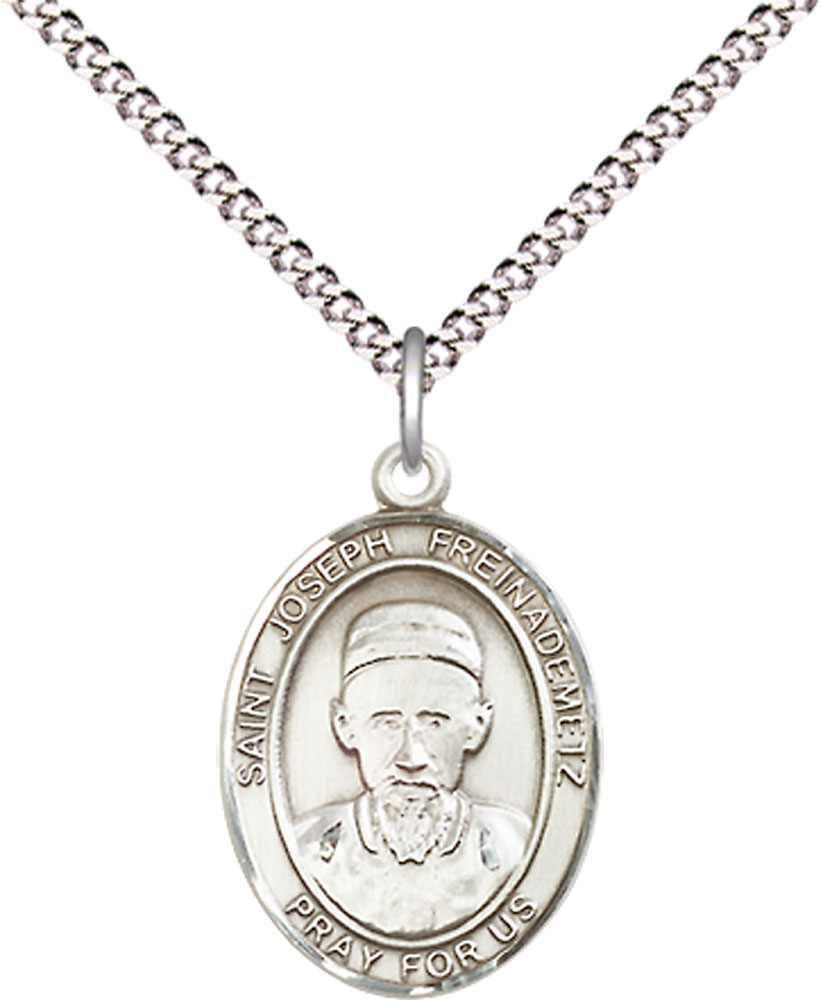 Sterling Silver Saint Joseph Freinademetz Pendant on a 18 inch Light Rhodium Light Curb chain