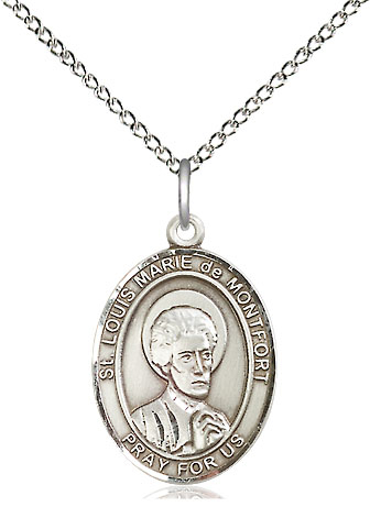 Sterling Silver Saint Louis Marie de Montfort Pendant on a 18 inch Sterling Silver Light Curb chain