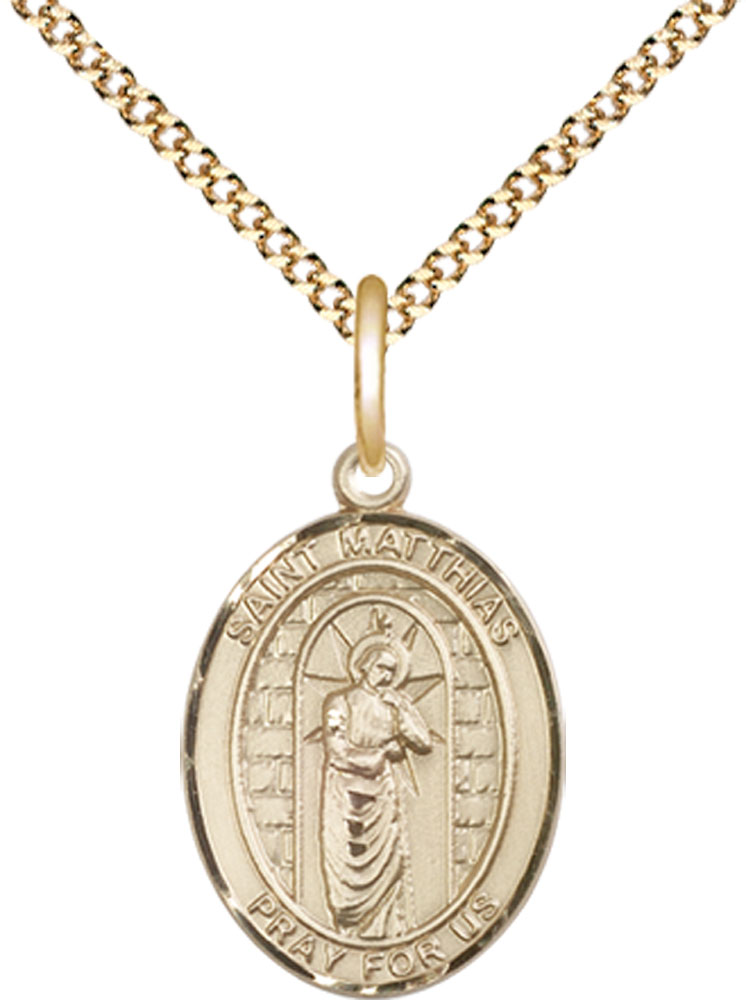 14kt Gold Filled Saint Matthias the Apostle Pendant on a 18 inch Gold Plate Light Curb chain