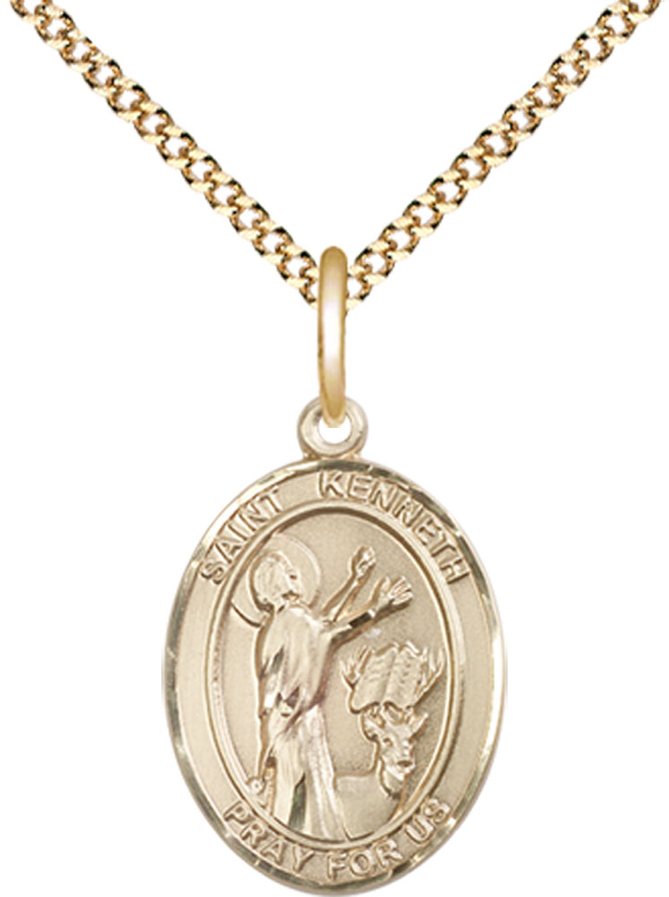 14kt Gold Filled Saint Kenneth Pendant on a 18 inch Gold Plate Light Curb chain