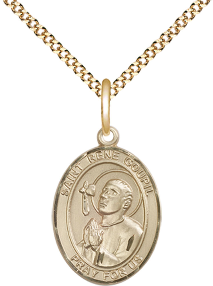 14kt Gold Filled Saint Rene Goupil Pendant on a 18 inch Gold Plate Light Curb chain
