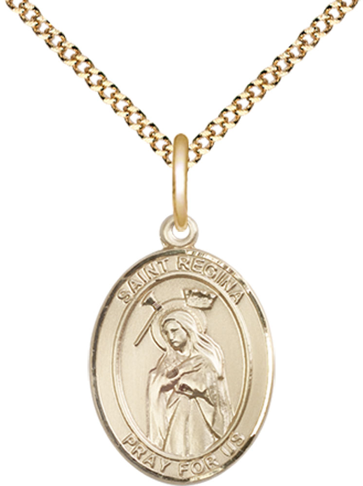 14kt Gold Filled Saint Regina Pendant on a 18 inch Gold Plate Light Curb chain