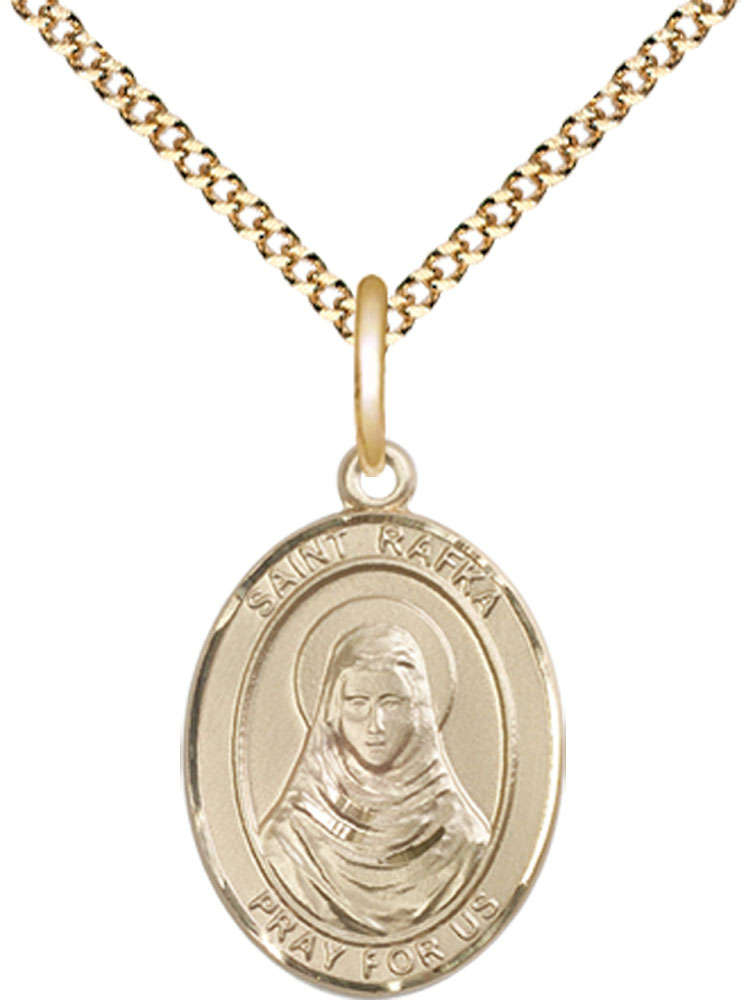 14kt Gold Filled Saint Rafka Pendant on a 18 inch Gold Plate Light Curb chain