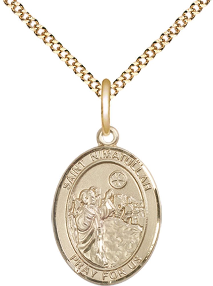 14kt Gold Filled Saint Nimatullah Pendant on a 18 inch Gold Plate Light Curb chain