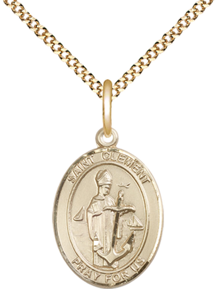 14kt Gold Filled Saint Clement Pendant on a 18 inch Gold Plate Light Curb chain