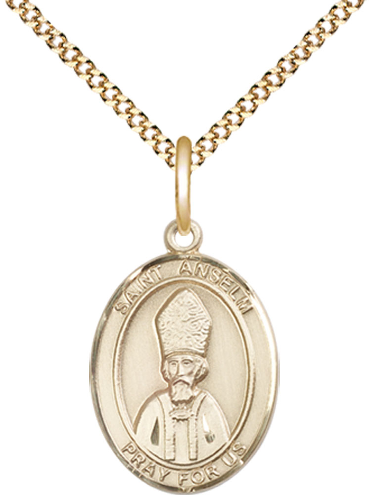 14kt Gold Filled Saint Anselm of Canterbury Pendant on a 18 inch Gold Plate Light Curb chain