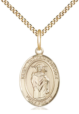 14kt Gold Filled Saint Thomas A Becket Pendant on a 18 inch Gold Plate Light Curb chain