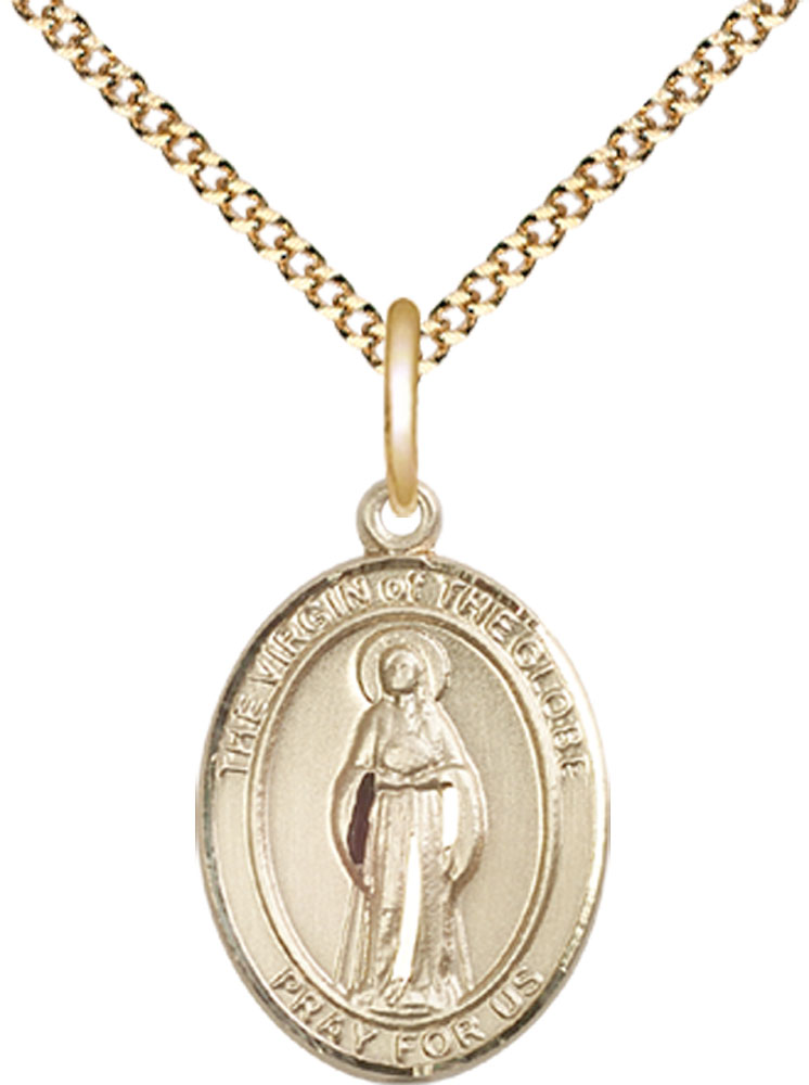 14kt Gold Filled Virgin of the Globe Pendant on a 18 inch Gold Plate Light Curb chain