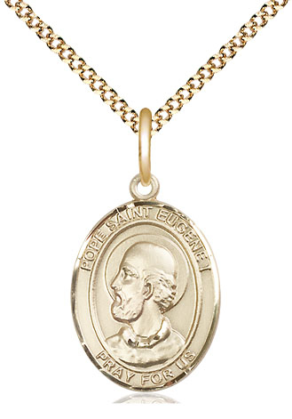 14kt Gold Filled Pope Saint Eugene I Pendant on a 18 inch Gold Plate Light Curb chain