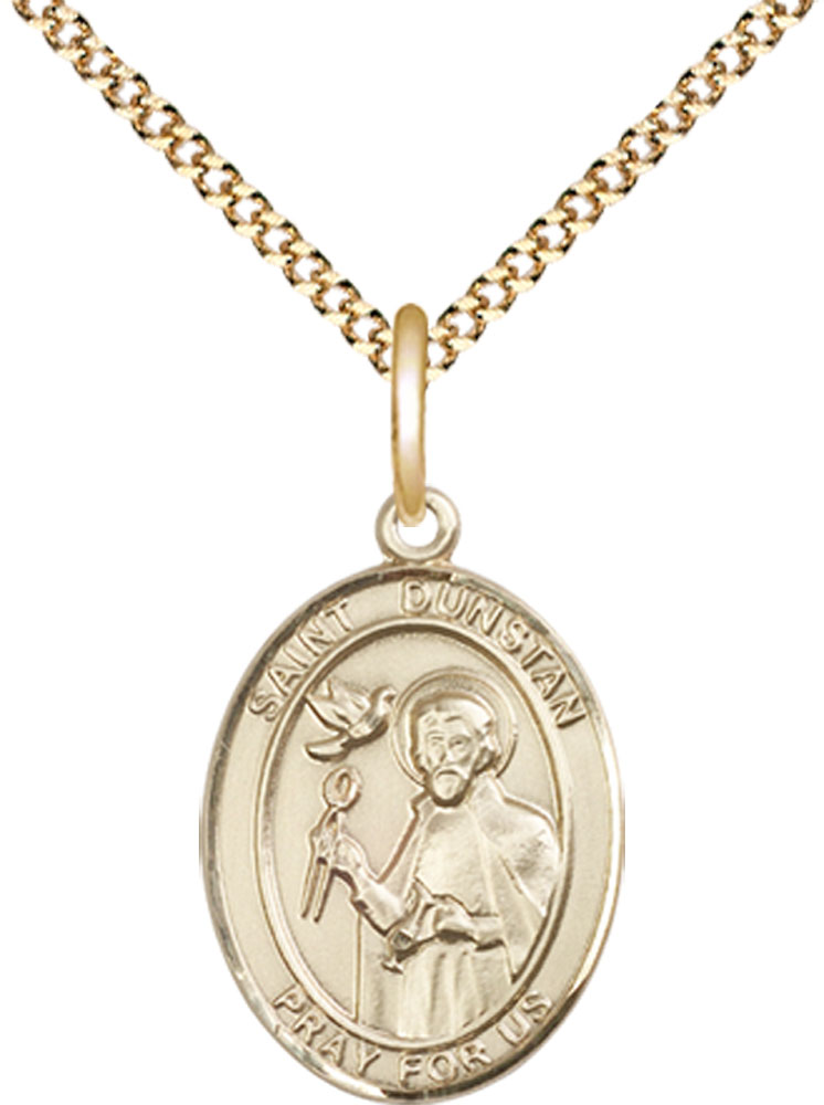 14kt Gold Filled Saint Dunstan Pendant on a 18 inch Gold Plate Light Curb chain
