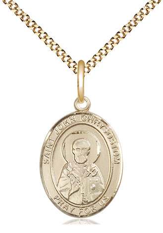 14kt Gold Filled Saint John Chrysostom Pendant on a 18 inch Gold Plate Light Curb chain