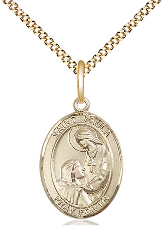 14kt Gold Filled Saint Paula Pendant on a 18 inch Gold Plate Light Curb chain