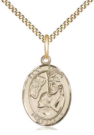 14kt Gold Filled Saint Edwin Pendant on a 18 inch Gold Plate Light Curb chain